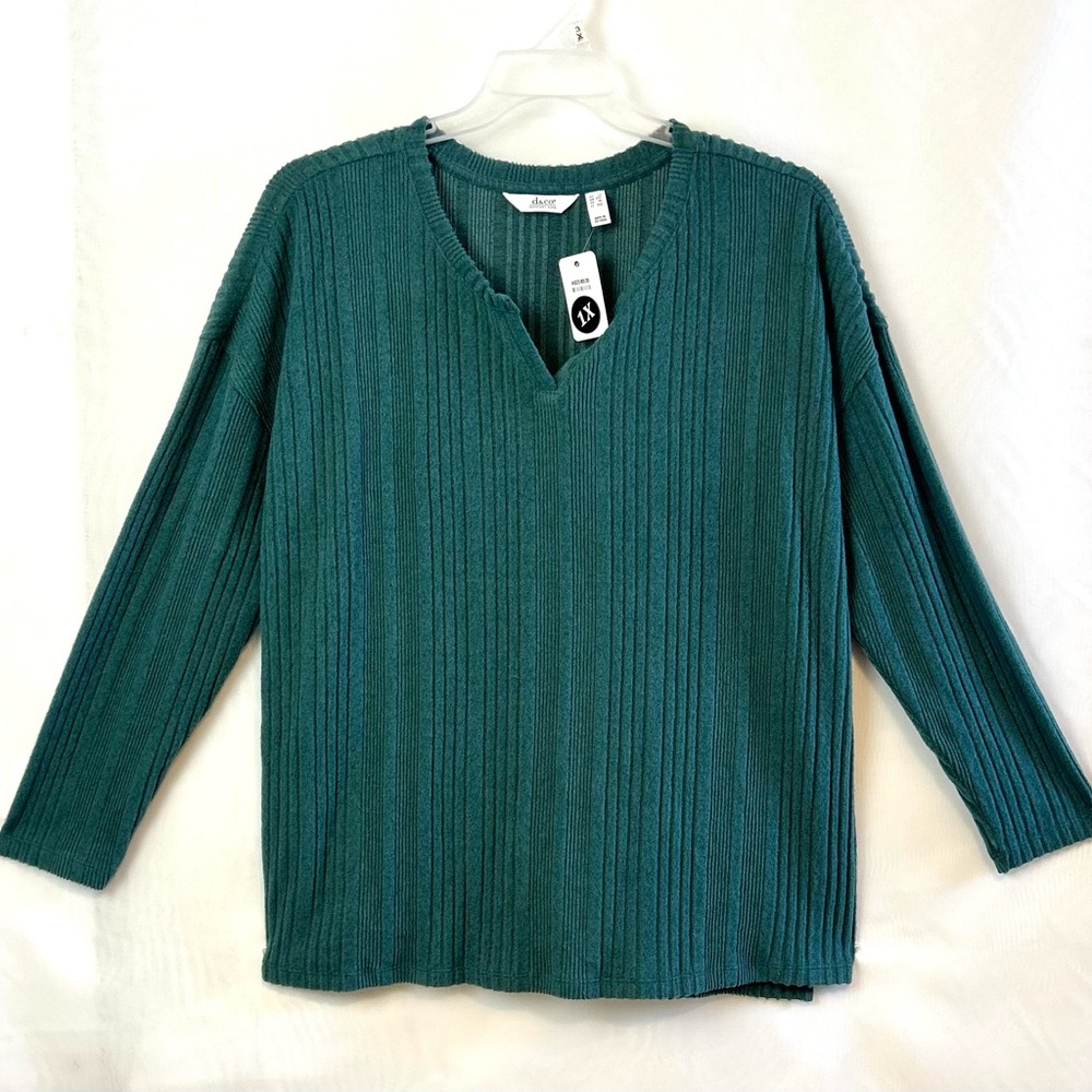 NWT Denim & co Green Long Sleeve Ribbed Soft Brushed Sweater / 1X